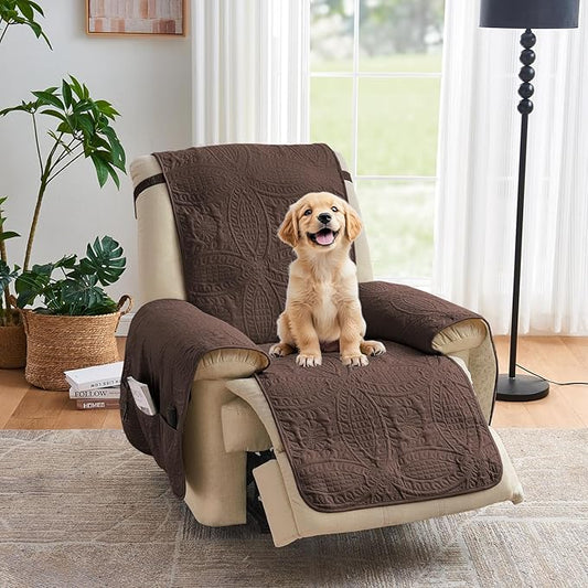 Quilted Recliner Chair Covers,Water-Repellent Recliner Slipcovers, Recliner Covers Stay in Place, Pet Friendly Recliner Cover for Dogs, Washable Chair Protector (Recliner 22", Chocolate) by Pamhaven