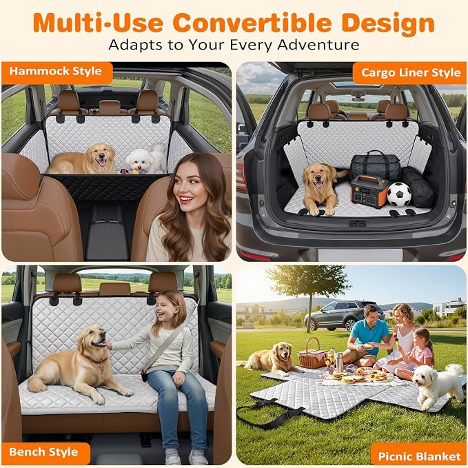 URPOWER Dog Car Seat Cover for Back Seat, Waterproof Hammock for Car & SUV | 600D Oxford, Side Flaps with Zippers, Scratch Resistant, Non-Slip, Easy Install, Machine Washable, Dog Seat Belt Included - Image 6