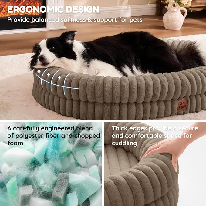 ChiXnuggle Orthopedic Dog Bed, Washable Cover, Faux Fur Bolster Pet Couch | waterproof,egg crate foam,non-slip bottom,for extra large dogs,taupe,41*30*7,dog sofa - Image 4