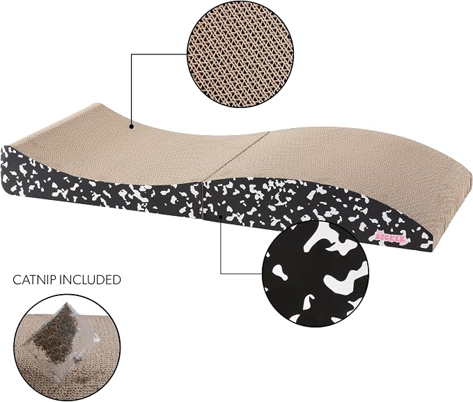 Eero 32" Modern Foldable Lounge Cat Scratcher with Catnip, Large Corrugated Cardboard Sofa Scratching Pad for Indoor Cats, Composition Notebook, Black/White CSR1011B - Image 4