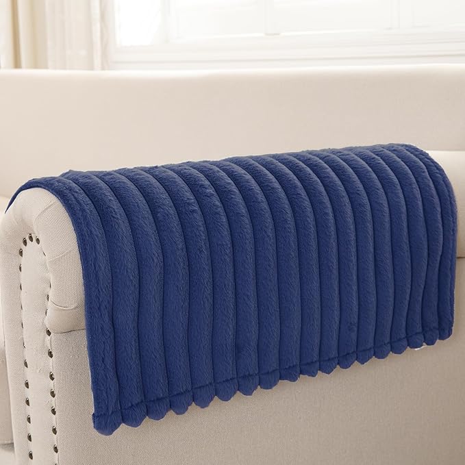 Deep Dream Couch Armrest Covers for Sofa, Soft Faux Fur Waterproof Couch Arm Covers Set of 2, Washable Recliner Chair Arm Cover Protector (Navy Blue, 23" x 23" 2 Pack) by DeepDream