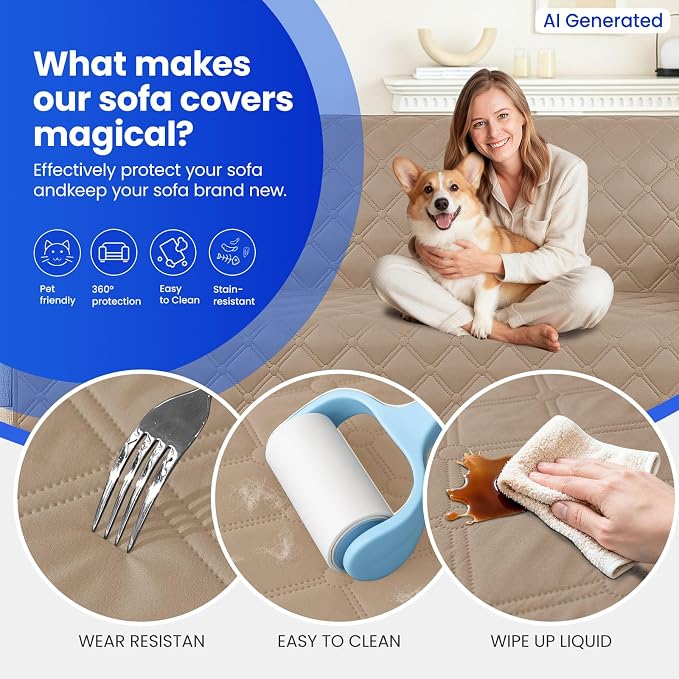 Waterproof Dog Bed Cover Pet Blanket, Soft Couch Cover for Dogs Washable, Non-Slip Dog Blanket Protect Furniture Couch Sofa Car for Puppy Large Dogs Cat (30x70 Inch, Khaki) - Image 6