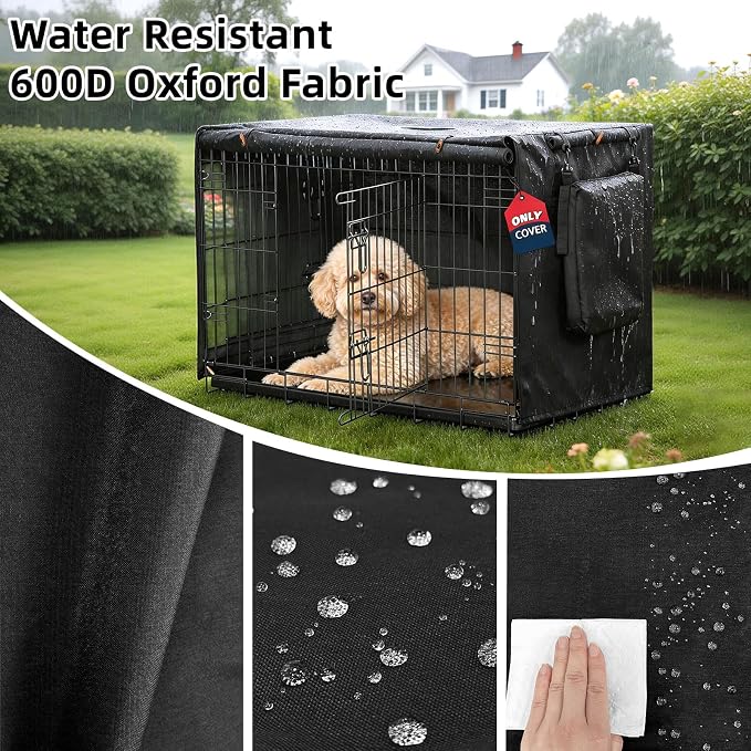Dog Crate Cover 24 Inch, Heavy Duty Waterproof 600D Oxford Kennel Cover for Wire Cages with 1/2/3 Doors, Privacy Pet Cover with Storage Bag - Machine Washable, Indoor/Outdoor,Black - Image 2