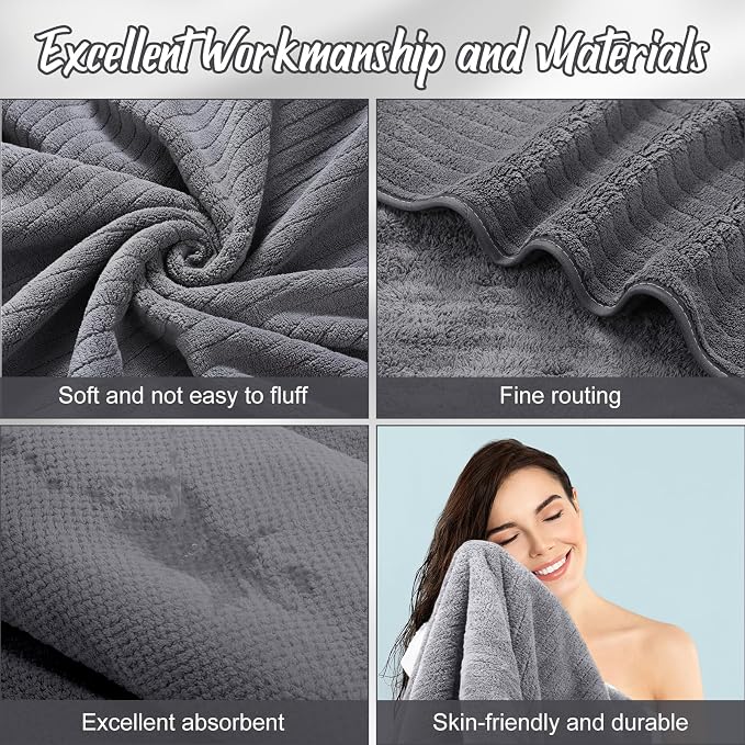 SmoothNovelty 16 Pack Microfiber Bath Towels Bulk 27'' x 60'' Oversized Size Bath Towel Highly Absorbent Extra Large Soft Drying for Beach Shower Summer Salon Sport Gym Party (Stripe,Deep Grey) - Image 3