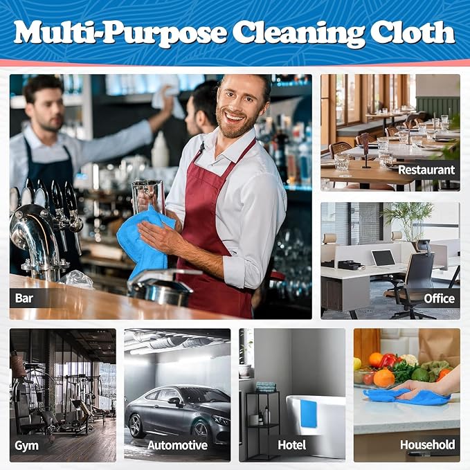 FIXSMITH Microfiber Cleaning Cloth, Shop Towels Bulk, 24 Pack Blue Microfiber Towels for Cars, All-Purpose Absorbent Cleaning Rags, Dust Cloth for Automotive, Mechanic, Garage, Bar, 12 x 11 inch - Image 3