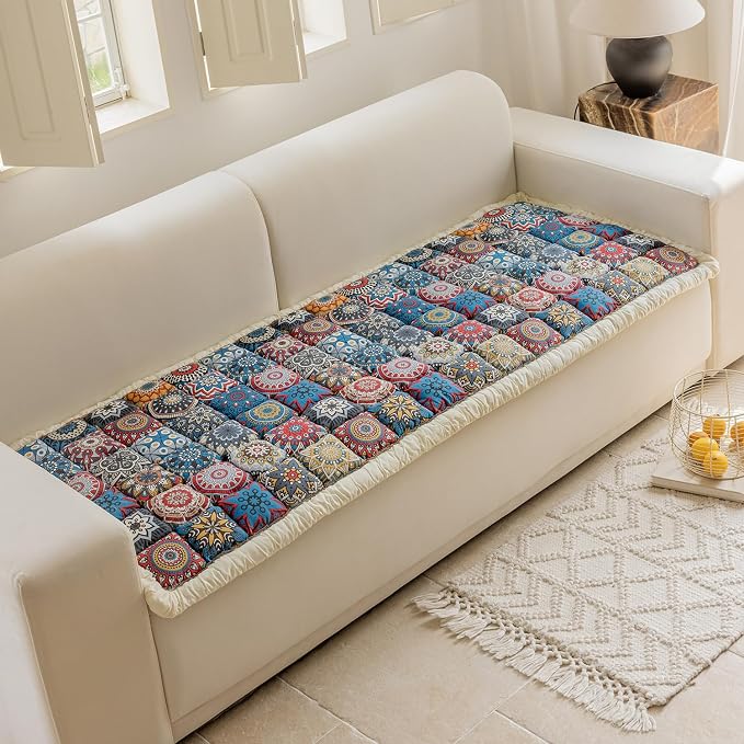 Non Slip Couch Cover for Dogs, Washable Pet Sofa Cover for 3 Cushion Couch, Boho Style Slipcover, Pet Friendly Furniture Protector (Blue, 27.6 x 59 in) - Image 4