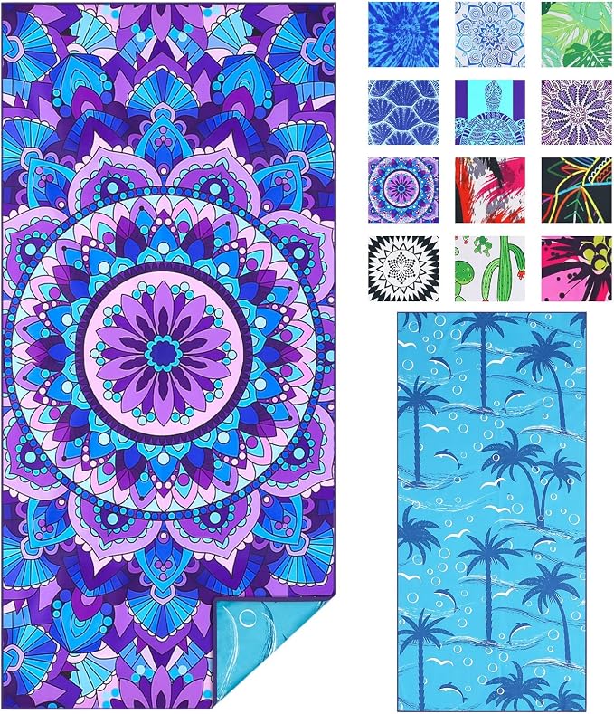 TwoYek Microfiber Beach Towel Extra Large 71x32 inches Boho Mandala Print | Thin Lightweight, Sand Free Super Absorbent Quick Dry, Oversized for Travel Pool Swim Bath Camping Sports Girls Women Adults by TwoYek