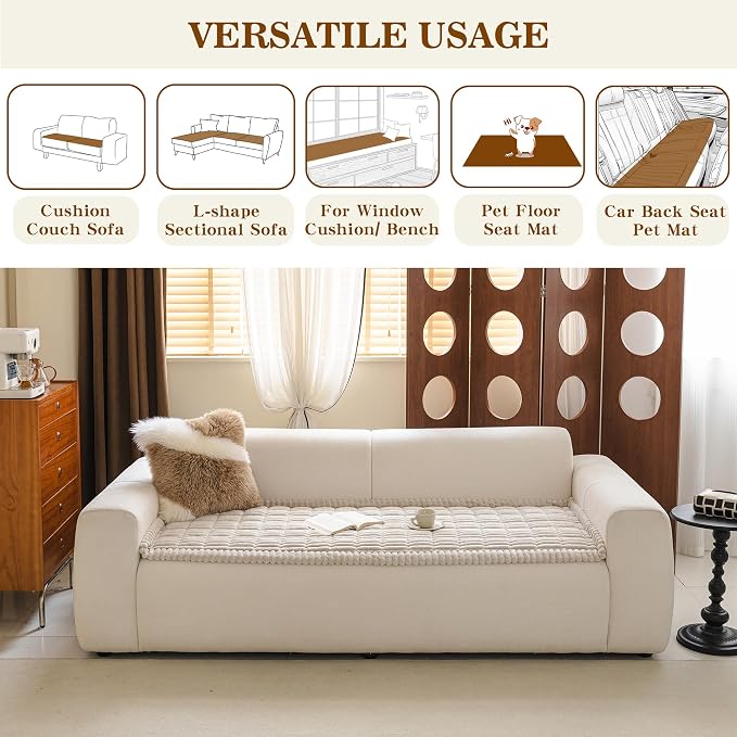 MYSKY HOME Couch Covers for 2 Cushion Sofa, Couch Cover for Dogs, Sofa Covers for Pets Washable, Soft Non-Slip Sofa Slipcovers, Loveseat Couch Covers, Furniture Protector, Oatmeal, 27.6" x 59" - Image 4