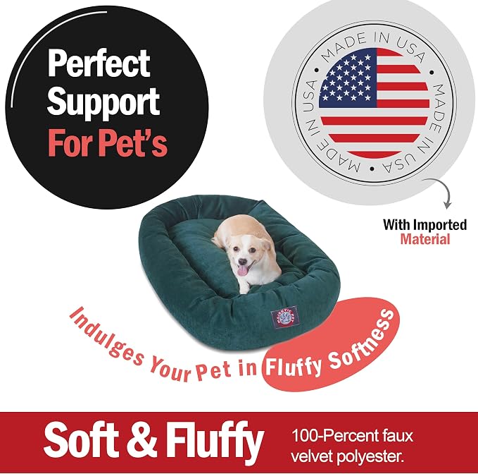 Majestic Pet 32 Inch Micro Velvet Calming Dog Bed Washable – Cozy Soft Round Dog Bed with Spine for Head Support - Fluffy Donut Puppy Mat 32x23x7 (inch) Medium – Marine (2025) - Image 2