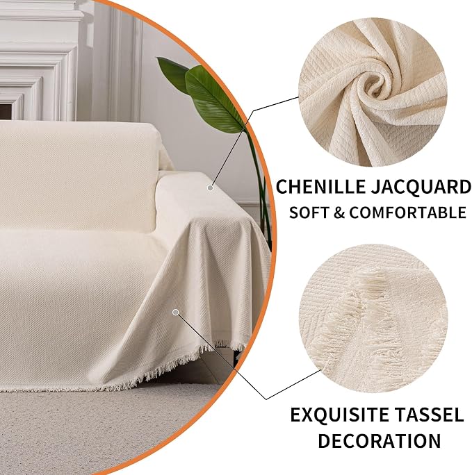 HAOMAIJIA Sectional Couch Covers L Shape 2 Pieces Washable L Shaped Couch Covers for Sectional Sofa Non Slip Couch Cover Blanket for Dogs Pet Friendly Furniture Protector (Off White,71"x118"+91"x134") - Image 6