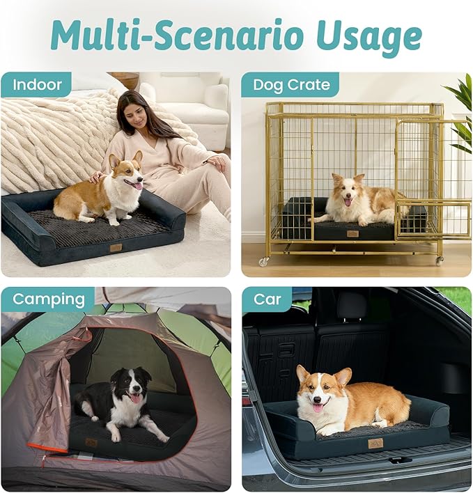 COZY KISS Orthopedic Dog Bed for Medium Size Dogs, Bolster Pet Couch with Waterproof Lining, Egg Crate Foam Sofa for Small Pets Up to 30 lbs, U-Shaped, 30x20x6.5 inch, Black - Image 6