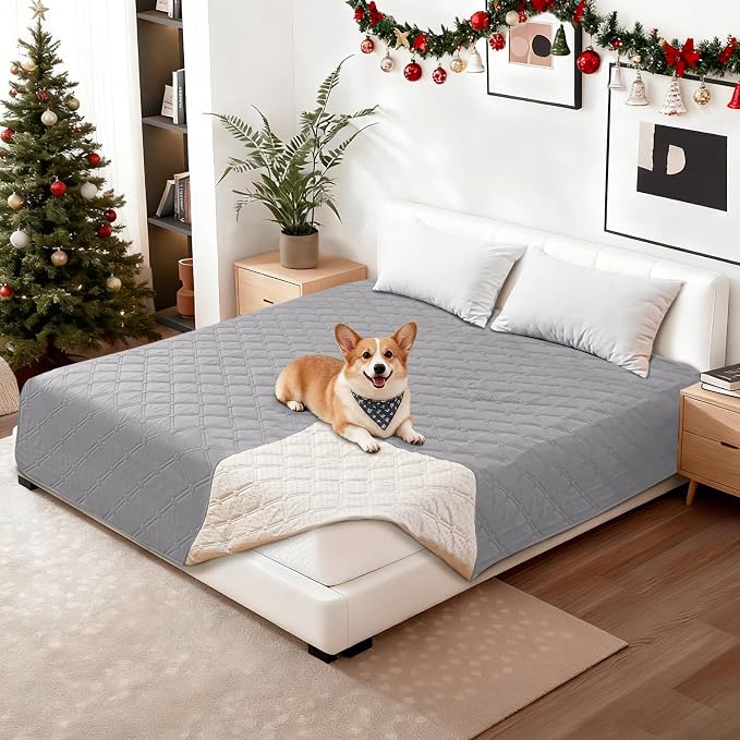 Waterproof Couch Covers for Pets, Waterproof Dog Bed Cover, Anti-Slip Soft Dog Blankets, Couch Cover for Dogs Washable, Pet Blanket for Puppy Large Dogs Cat (82x102 Inch, Light Grey) by CYCMACOHOME