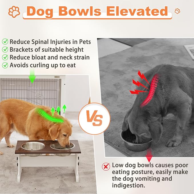 Piskyet Elevated Dog Bowls,Farmhouse Dog Bowls Stand, Raised Dog Bowl with 2 Stainless Steel Wooden Dogs Bowls 9 Cups 13.8''H_80 oz Bowl-Farmhouse Style - Image 3