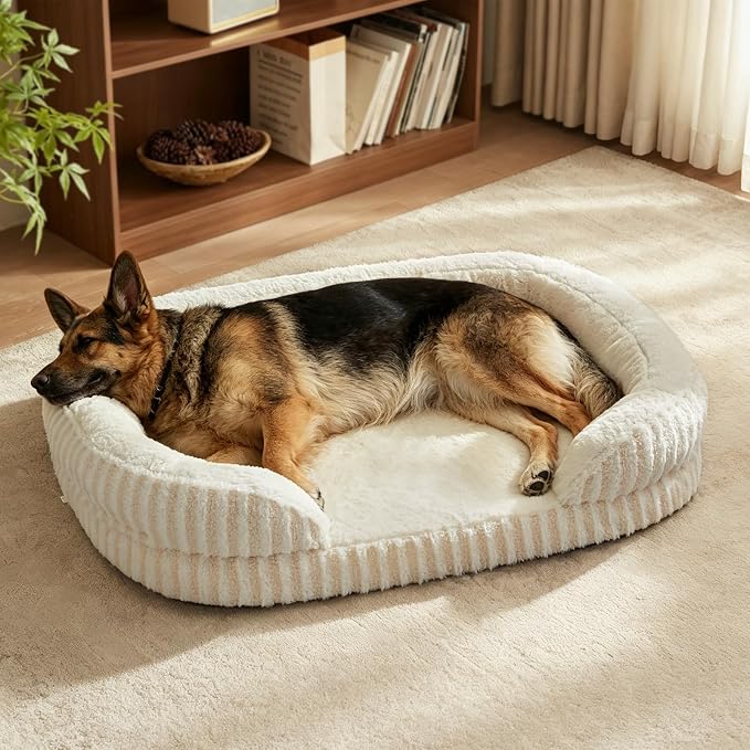 MIXJOY Orthopedic Dog Beds Large Sized Dog,Extra Large Washable Dog Bed Waterproof Oval Dogs Bed with Removable Cover,Egg-Crate Foam Big Pet Bed Couch with Bolster,Non-Slip Bottom,XXL 48"X35",White by MIXJOY