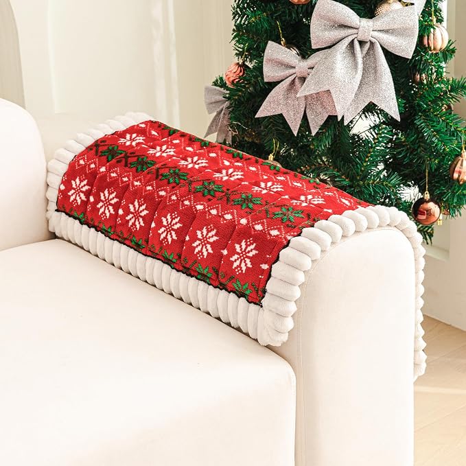 Plush Sofa Cover, Pet Couch Covers for Recliner&Chair, Sofa Covers for Pets Washable, Non-Slip Christmas Couch Cover for Dogs, Dog Couch Protecto for Christams(1PC, Light Red, 27.6"×27.6") - Image 2