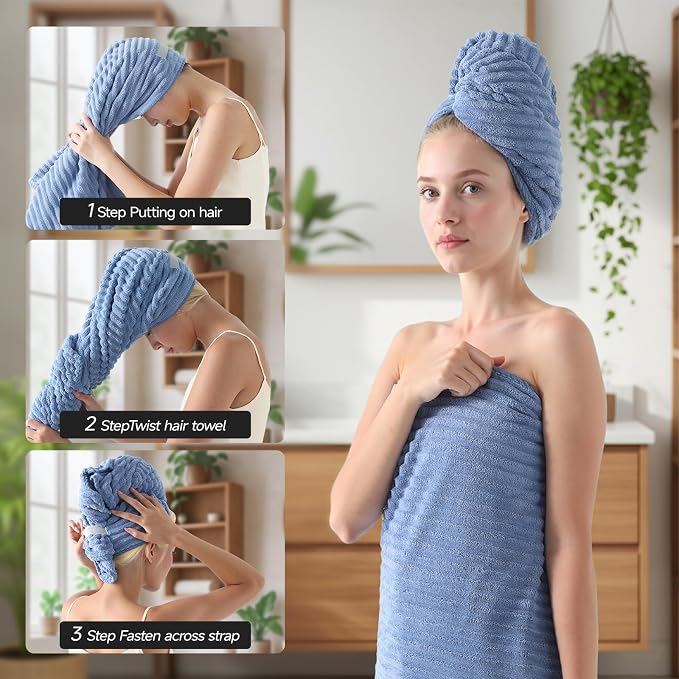 REDKISS Blue Bath Towels Set 8 Piece - Microfiber Bathroom Towels of 8 Large, Highly Absorbent Bath Towel, Soft Shower Towel for Bathroom, Hotel 2 Bath Sheet 2 Hand 2 Washcloths 2 Hair Towel Wrap - Image 4