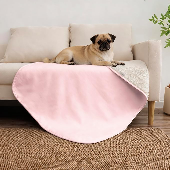Waterproof Blanket for Dogs - Pet Throw as Furniture Protector | Cozy Sherpa & Smooth Velvet, Reversible and Machine Washable, for Couch, Bed, or Travel, 30"x40", Pink by TuffeelHome