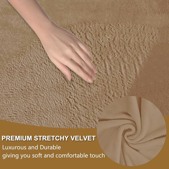 U-NICE HOME Velvet Loveseat Sofa Covers Stretch Couch Cover Furniture Protector Sofa Slipcover for Dogs (Medium, Camel) - Image 3