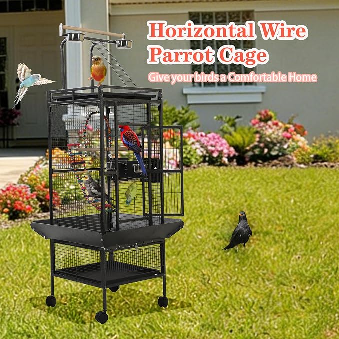 Large Bird Cages for Parrots,Bird Flight Cage for Parakeets,Cockatiel Cage for Birds,Large Parakeet Cage with Stand,Parrot Cages Cover,Seed Catcher,Toys,Feeders,Trays for Conure Canary Lovebird Budgie - Image 4