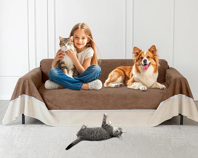 Loiion Cat Scratch Proof Furniture Protector Waterproof Sofa Cover 150"x91" | Pet-Friendly Couch Protector, Anti-Scratch & Anti-Slip Sofa Cover For Cats Dogs Kids, Machine Washable by Loiion
