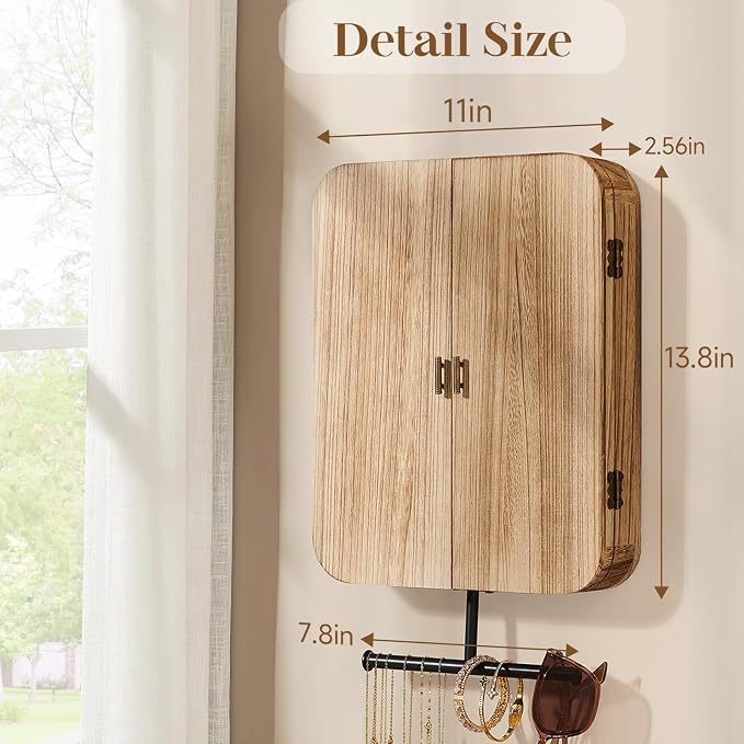Pinzoveco Hanging Jewelry Organizer, Wall Mounted Jewelry Organizer for Earring Holder Organizer, Jewelry Cabinet Holder Jewelry Storage Box for Earrings, Necklaces, Bracelets, Ring Holder - Image 3