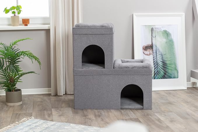Trixie Crazy Cube Stackable Cat Condos, Gray, 2-Story | Indoor Cat Furniture, Hideaway Caves, Sisal Scratching Pads, Thick Padded Bed - Image 6