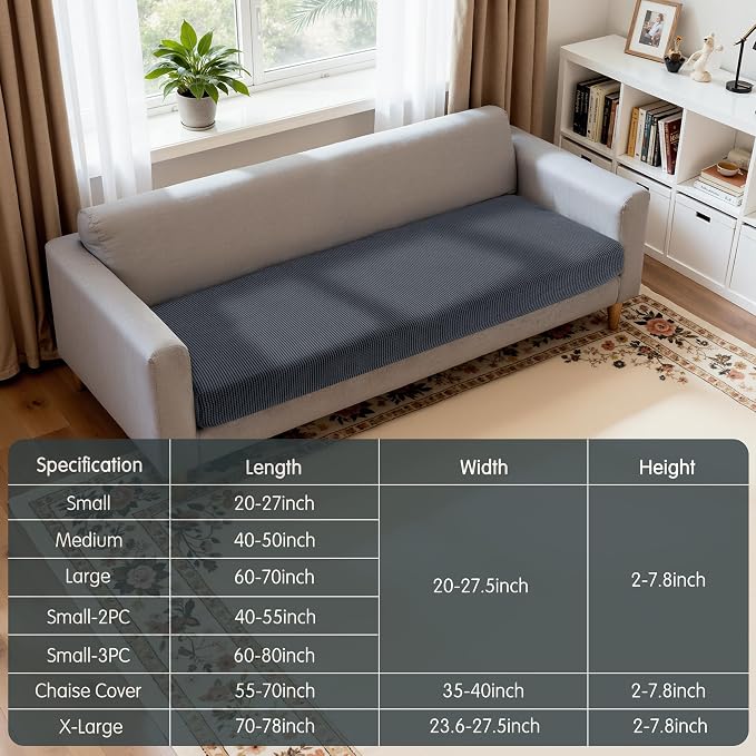 Hokway Stretch Couch Cushion Covers, Stretch Sofa Cushion Covers, Washable Replacement Sofa Seater Slipcovers, Reversible Furniture Protector for Dogs(Gray, X-Large) - Image 2