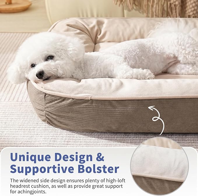 FAIRYPET Deluxe Plush Dog Beds for Medium to Large Dogs, 3D Crimped Siliconized Hollow Fiber Fill，Soft Breathable，Washable Dog Bed, Plush Faux Fur & Corduroy,Durable Pet Bed with Anti-Slip Bottom - Image 4