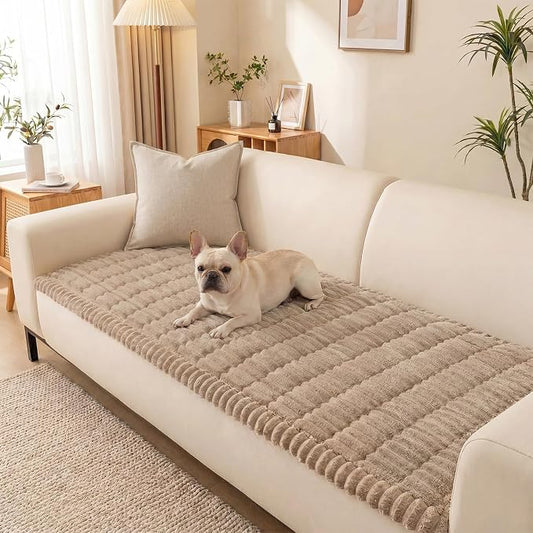 Non-Slip Washable Couch Cover for Dogs, Soft Thick Ribbed Flannel | 27.6"x82.7", Taupe, 0.8" Thick, Rubber Dot Backing, Pet-Friendly Protector for Sofa, Floor, Window Bench, Car Seat or Camping by Unknown