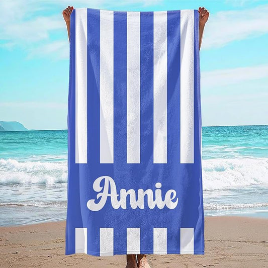JML Personalized Beach Towel with Name, Custom Cabana Stripe Beach Towel, Customized Microfiber Pool Towel, Quick Dry & Absorbent Swim Towel for Adult,Mother's Day, Birthday, Summer Holiday,Vacation by JML