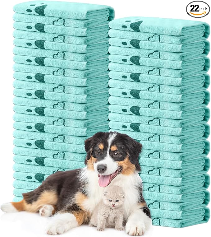 Tatuo 22 Pcs Dog Towels for Drying 20 x 40 Inch Pet Bath Towels Absorbent Microfiber Towel Quick Drying Puppy Bathing Supplies for Small Medium Large Dog Puppy Cat(Teal,Bone Pattern) by Tatuo