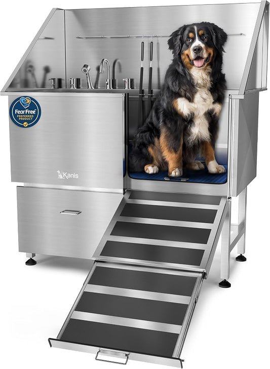 KANIS Professional Dog Washing Station 304 Stainless Steel Pet Wash Sink | Grooming Bathtub w/Shower, Floor Grates and Storage for Large, Medium & Small Pets by KANIS