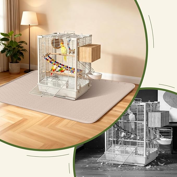 Silicone Bird Cage Mat 50" x 35" Under Crate Floor Protector, Khaki | Extra Large Waterproof Bird Cage Liner with Raised Edges, Non-Slip Under Crate Mat for Dog Cages, Kennels, Reptile Aquariums - Image 5