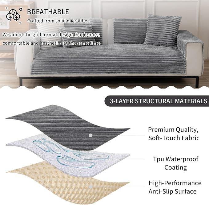 Waterproof Couch Cover & Sofa Cover, Couch Covers for Sofa Washable Non-Slip, Soft Dog Bed Protector for Sectional, Loveseat, Living Room, Car & RV Furniture (Light Gray, 23.62"x23.62" 2 PACK) - Image 7