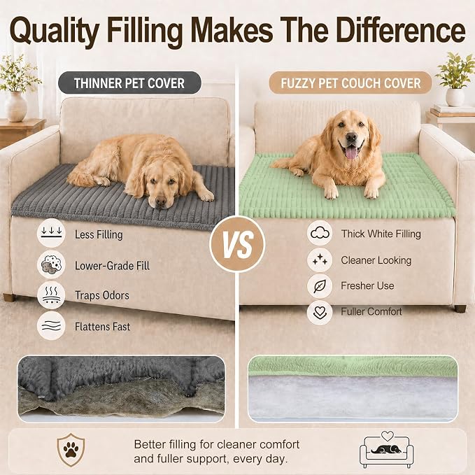 decorUhome Couch Cover for Dogs, Non Slip Fuzzy Thick Pet Sofa Protector | Pet Friendly, Machine Washable, Fits 3-Cushion Sofa, Protects Against Pet Hair & Daily Messes, Green, 27.6" x 70.9" - Image 6