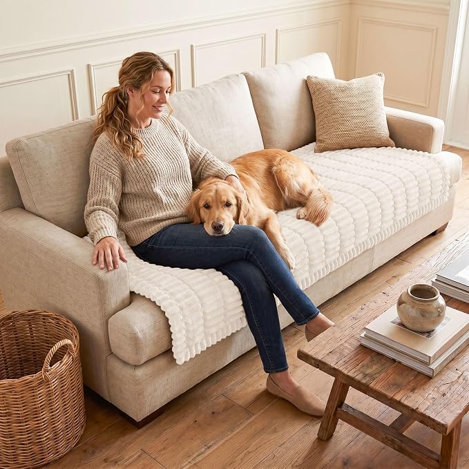 hyha Couch Cover for Dogs, Washable Non Slip Plush Flannel Sofa Protector | Thick Flannel, Silicone Anti-Slip Backing, Pet Hair & Scratch Protection, Fits Sofa & Loveseat (43" x 63") - Image 2