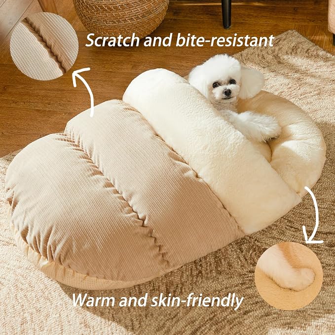 Romaneco Bed for Dog and Cat, Pet Bed, Ultra Soft Cute Plush Slipper Cat Cave Bed, Anti Slip Warm Pet House Nest, Self-Warming, Ideal for Indoor Use - Fits up to 25lbs (30"X22", L, Light Brown) - Image 2