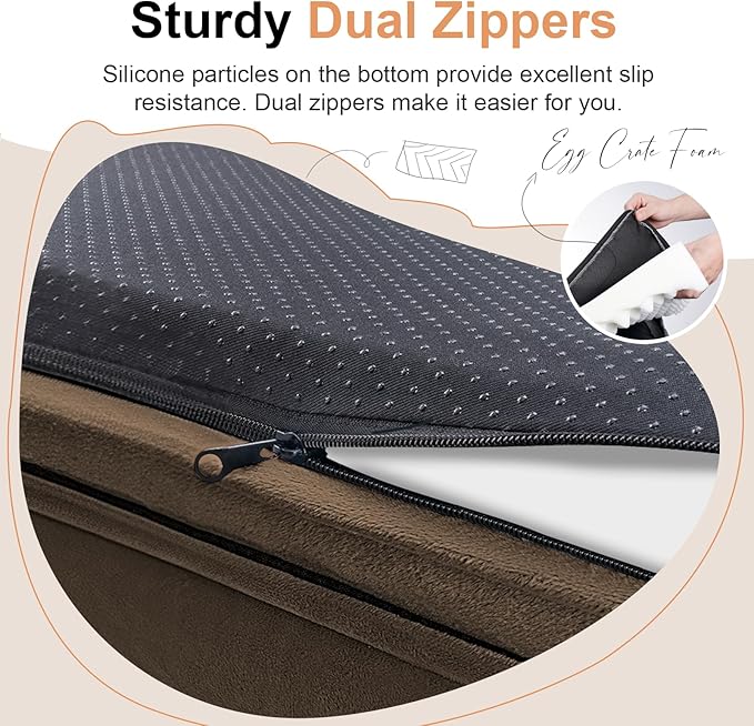 NANUYA Orthopedic Dog Bed for Small Dogs, 24 x 16 Inch, Dark Coffee | Egg crate foam for joint support, 3-sided bolster pet sofa, waterproof lining, washable cover, and non-skid base - Image 5