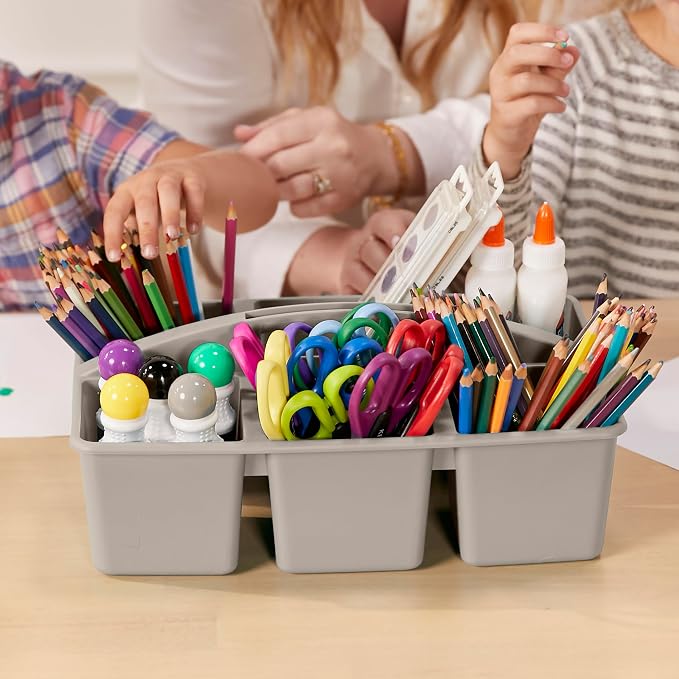 ECR4Kids 6-Compartment Large Plastic Caddy, Multipurpose Organization, Grey, 6-Pack - Image 7