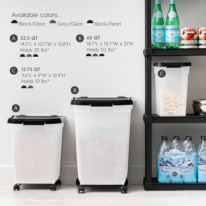 IRIS USA Dog Food Storage Container 50 lbs, with Removable Rolling Wheels, for Dog Cat Bird and Other Pets, Food Storage Bin, Keep Fresh, Made in USA, Pearl/Black - Image 9