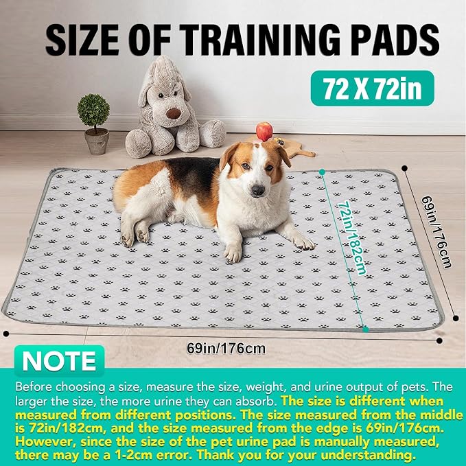 FURWEY 1 Pack Extra Large 72"X72" Washable Pee Pads for Dogs Super Absorbent Dog Training Pads Non-Slip Waterproof Pet Training Pads Mats Whelping Pads for Dogs Cats Puppy - Image 2