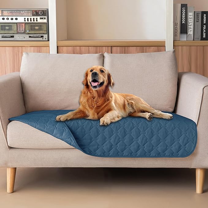 gogobunny 3X Stronger Waterproof Pet Blanket, Scratch Proof Furniture Protector for Dogs Cats, Reversible Cover 32x53 Inch, Dark Blue by gogobunny