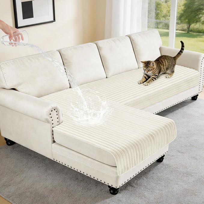 100% Waterproof Couch Covers for Sectional Sofa, Washable Couch Cover, L Shaped Couch Cover for Dogs, Non Slip 2 Pieces Sofa Cover Pet Friendly, 35"x63"+35"x70.9"- Off-White by Unknown