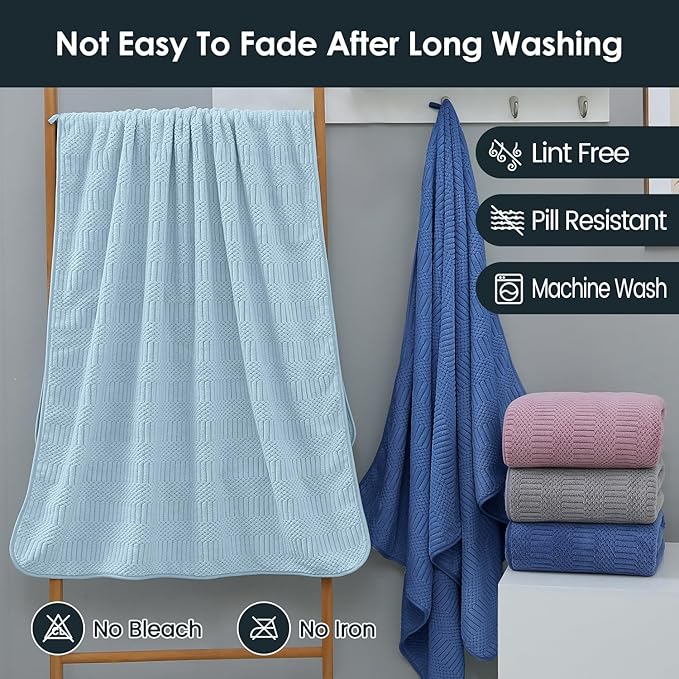 JML Microfiber Bath Towels, Large Bathroom Towel 2 Pack (30" x 60"), Oversized, Soft, Super Absorbent and Fast Drying, Multipurpose Use for Sport, Fitness, Yoga, Diamond Cross Grid Navy - Image 7