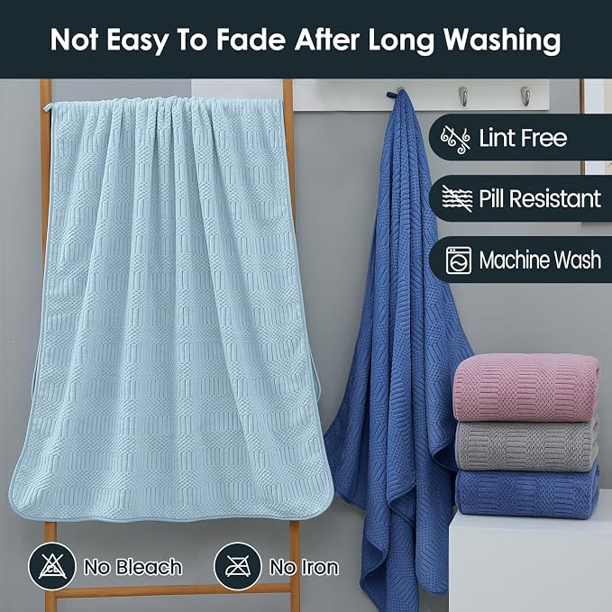 JML Microfiber Bath Towels, Large Bathroom Towel 2 Pack (30" x 60"), Oversized, Soft, Super Absorbent and Fast Drying, Multipurpose Use for Sport, Fitness, Yoga, Diamond Cross Grid Light Blue - Image 6