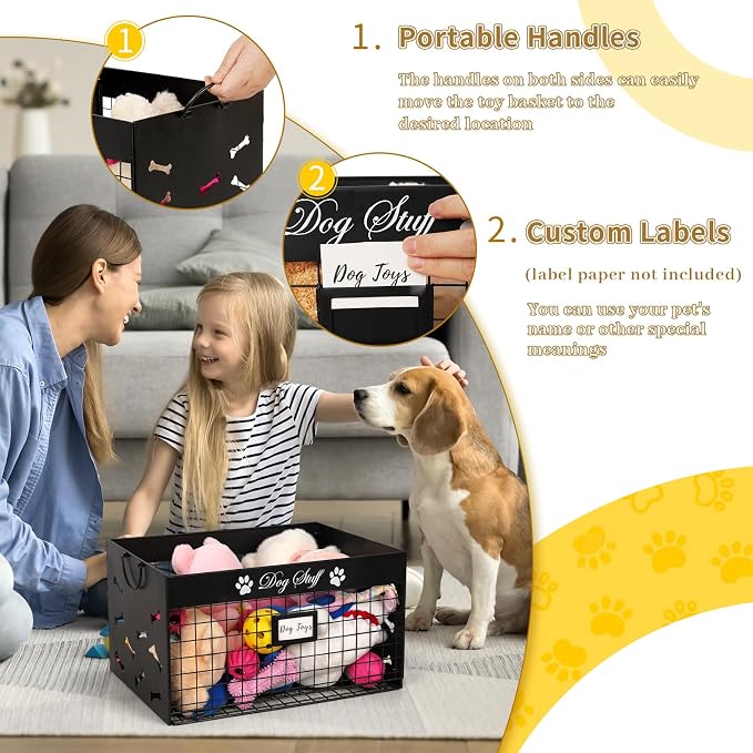 Bfttlity Dog Toy Basket Large Metal Toy Box Storage for Dogs Toys, Black | Dog Toy Bin with Handles for Living Room Storage Dogs Chew Pets Toys, Blankets, Clothes, Food - Image 4