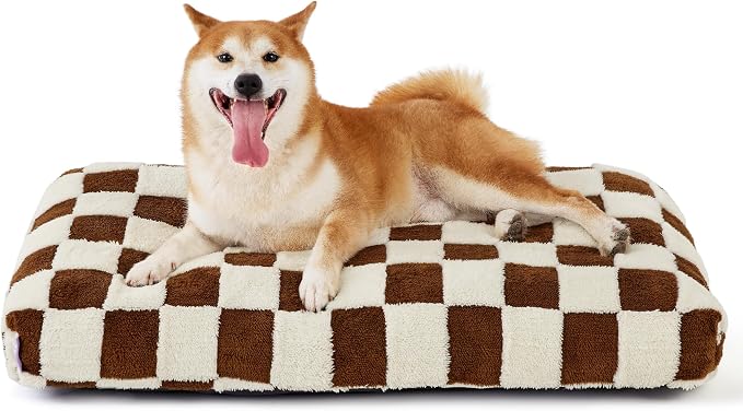 LE SURE Cute Aesthetic Dog Bed for Crate,Jacquard Thick Pet Pillow 35x22 | Shredded Chopped Foam,Modern Plush Crate Cushion Gift for Large Dog, Waterproof Washable Cover, Nonslip Bottom, Brown by Lesure