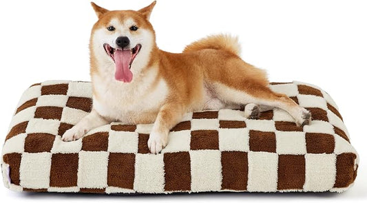 LE SURE Cute Aesthetic Dog Bed for Crate,Jacquard Thick Pet Pillow 35x22 | Shredded Chopped Foam,Modern Plush Crate Cushion Gift for Large Dog, Waterproof Washable Cover, Nonslip Bottom, Brown by Lesure