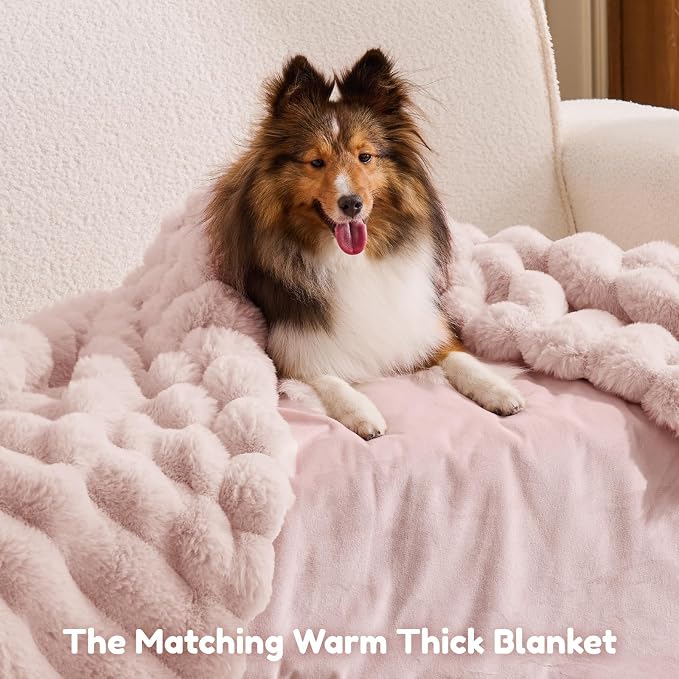 ChiXnuggle Orthopedic Human Dog Bed,Striped Faux Fur Washable Cover,Blanket | pink,72*40*10,giant dog bed for adult or extra large dogs,egg crate foam,non-slip bottom - Image 6