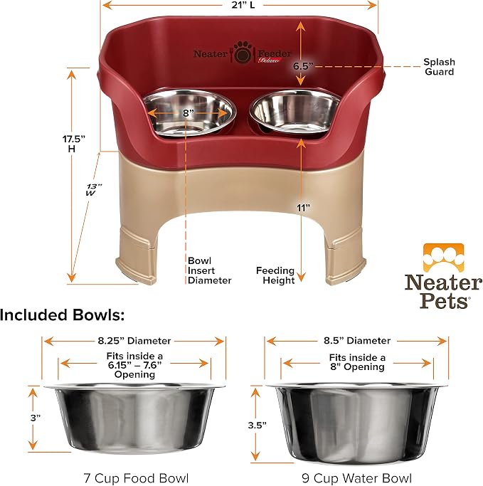 Neater Feeder Deluxe Mess-Proof Elevated Dog Bowls for Large Dogs (40+ lbs), 2 Height Adjustable (14.5” & 17.5”) No-Spill Raised Dog Bowl Stand, Stainless Steel Food Bowl Set, Made in USA, Cranberry - Image 8